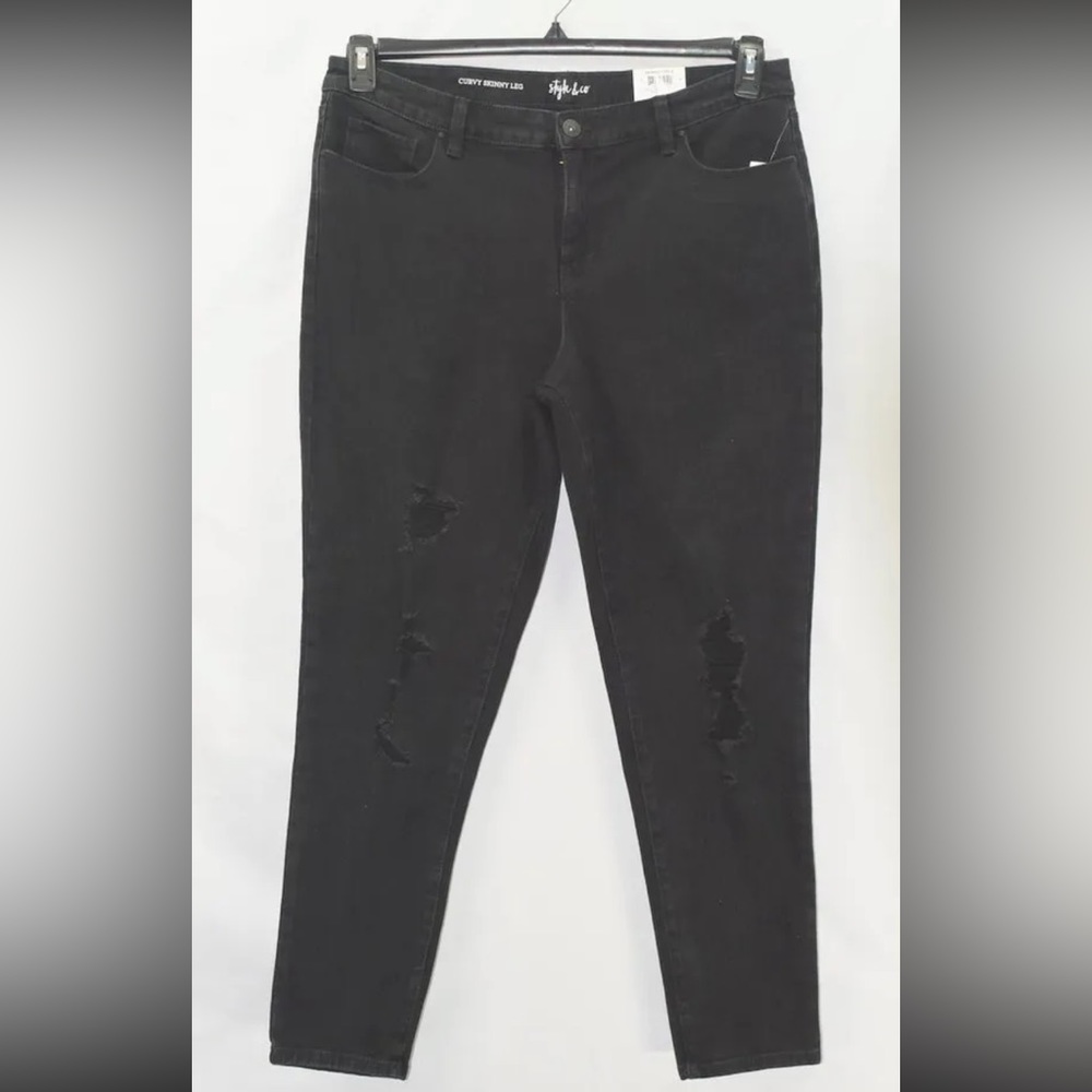 Style & Co Women's Size 18 Distressed Curvy Black Skinny Jeans